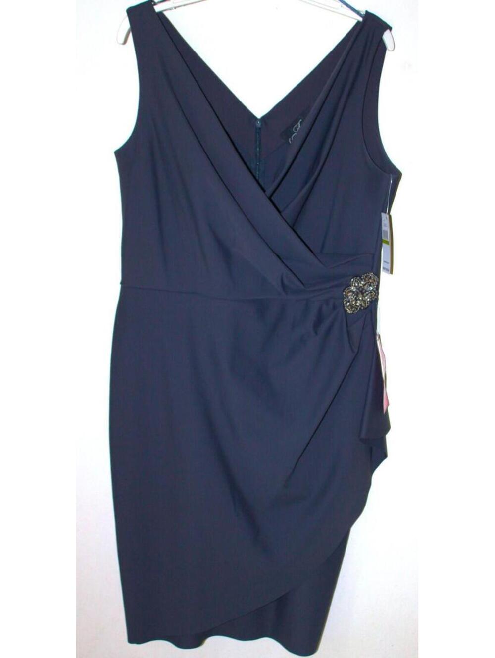 NWT Alex Evenings Women's Cocktail Formal Dress with Ruffle Charcoal sz 14